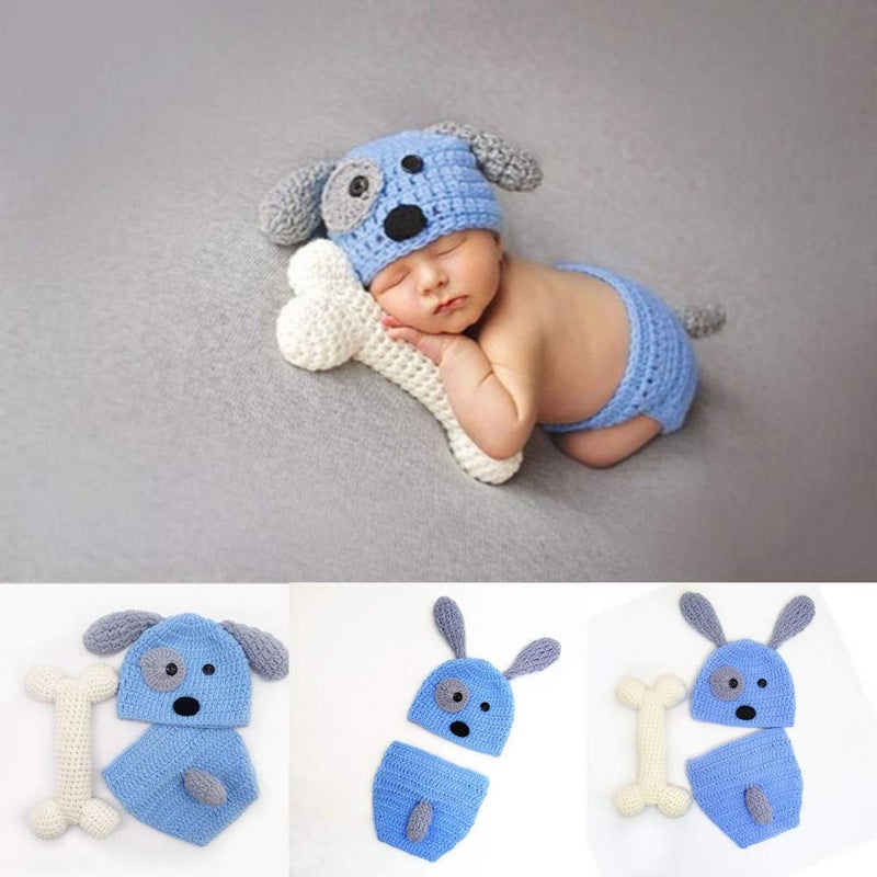 SUNBABY Newborn Photography Props Baby Knitting Wool Material Photography Costume Cute Animal Style Baby Crochet Clothes (Blue Dog) - Image 2